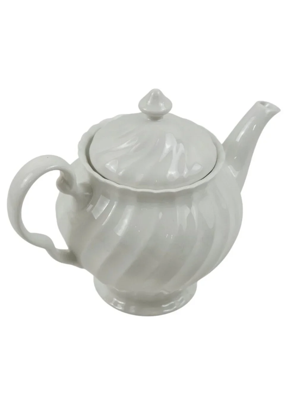 Johnson Brothers Regency Teapot White Swirl Design Lidded England Vintage